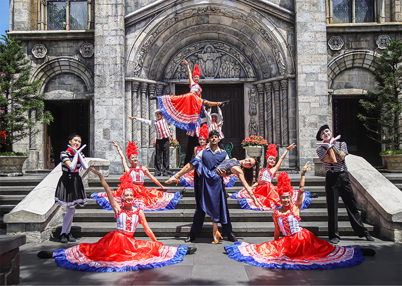 Foreign Artists Performing Traditional Cancan Dance Within The French Cultural Festival Framework