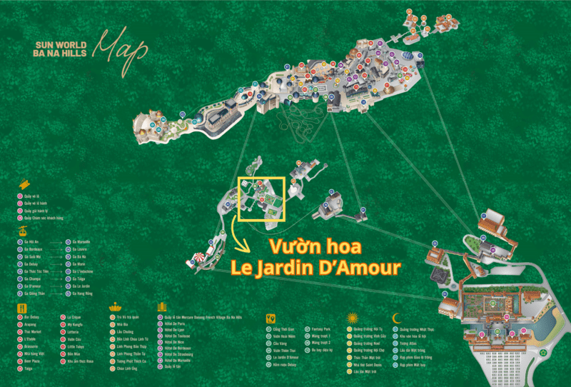 Vị trí của Vườn hoa Le Jardin D’Amour trên bản đồ Sun World Ba Na Hills